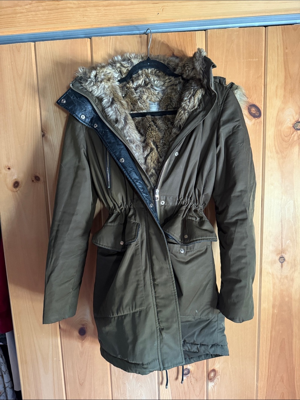 Zara Olive Green Faux-Fur Lined Puffer Parka